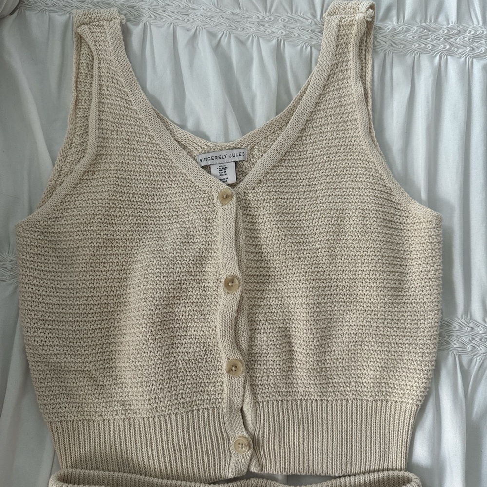 Cream tank and wide leg pant knit set
